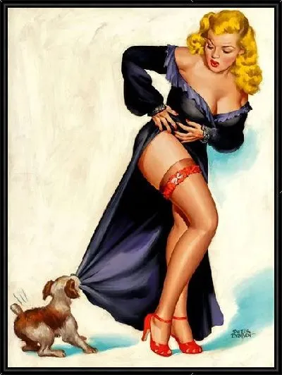 Картина Девушка в халате, который грызёт собака