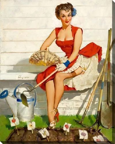 Картина маслом Девушка у клумбы