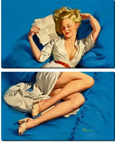 Модульная картина Девушка на синих простынях