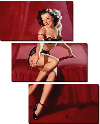 Модульная картина Девушка в эротическом белье на красной кровате