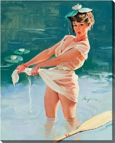 Постер Девушка в озере с кувшинкой на голове