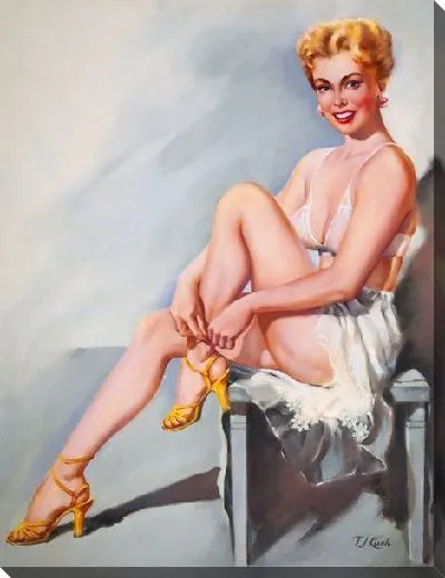 Картина маслом Девушка застегивает обувь