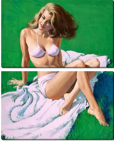 Модульная картина Девушка на траве