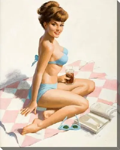 Картина маслом Девушка на покрывале с напитком