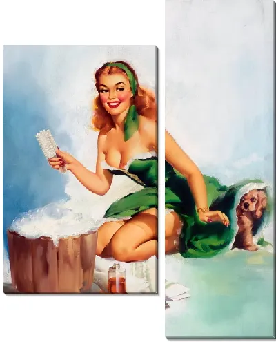 Модульная картина Девушка купает собаку