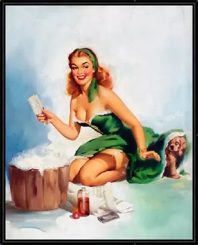 Картина Девушка купает собаку