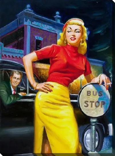 Картина маслом Девушка на остановке