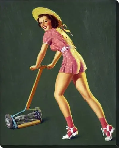 Картина маслом Девушка с газонокосилкой