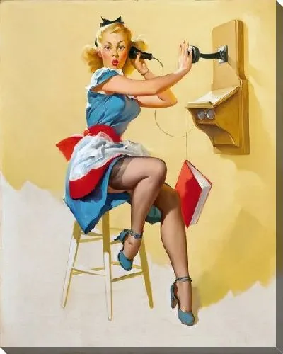 Картина маслом Официантка у ретро-телефона