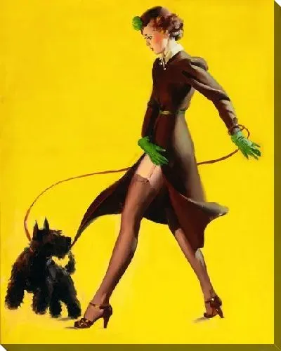 Картина маслом Девушка с собакой на желтом фоне