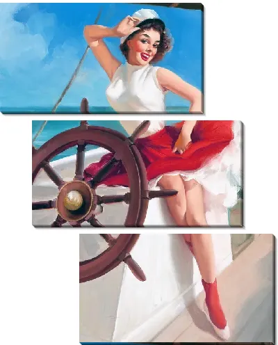 Модульная картина Девушка у штурвала корабля