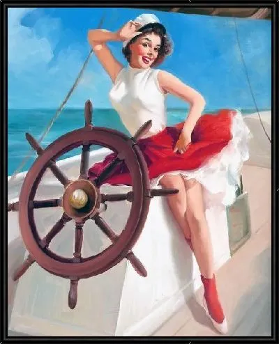 Картина Девушка у штурвала корабля