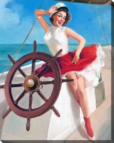 Постер Девушка у штурвала корабля