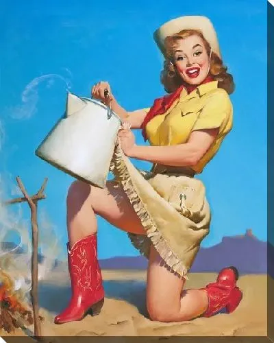 Картина маслом Девушка у костра с чайником