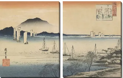 Картина Возвращение парусников (1830) (Eight Views of Omi: Sailboats Returning to Yabase)