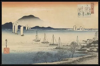 Картина Возвращение парусников (1830) (Eight Views of Omi: Sailboats Returning to Yabase)