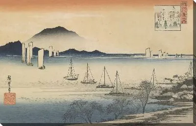 Картина Возвращение парусников (1830) (Eight Views of Omi: Sailboats Returning to Yabase)