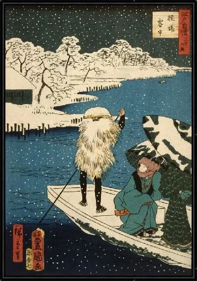 Картина Ферри в снегу (1864) (Hashiba Ferry in Snow)