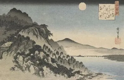 Картина Осенняя луна в Исияма (1834-1835) (Eight Views of Omi: Autumn Moon at Ishiyama)