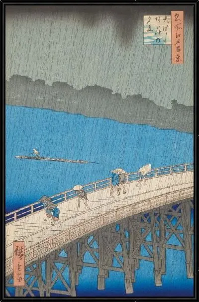 Картина Ливень над мостом (1857) (Downpour at Ohashi Bridge, Atake, from the series "One Hundred Famous Views of Edo")