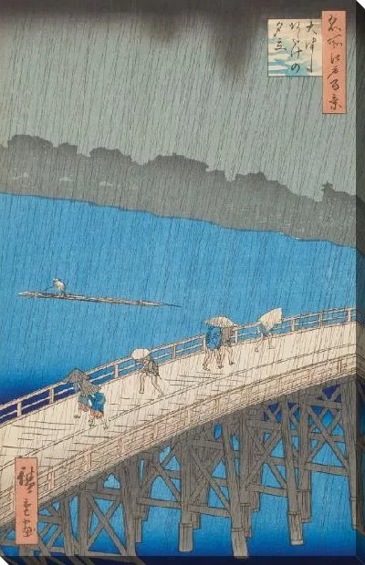 Картина Ливень над мостом (1857) (Downpour at Ohashi Bridge, Atake, from the series "One Hundred Famous Views of Edo")