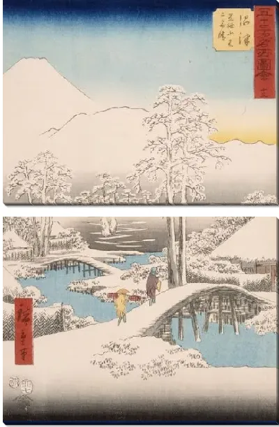 Картина Ясная погода после снегопада (1855) (Mt. Fuji and Mt. Ashigara from Numazu in Clear Weather After a Snowfall)