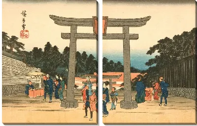 Картина Верховая езда (1832-1838) (The Nagata Horse Riding Grounds at Sannō Shrine)