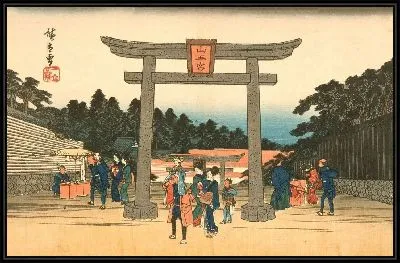 Картина Верховая езда (1832-1838) (The Nagata Horse Riding Grounds at Sannō Shrine)