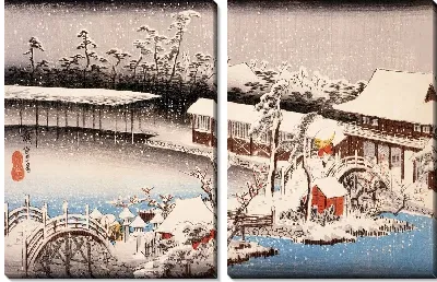 Святилище в снегу (1834-1835) (View of Kameido Tenmangū Shrine at Kameido in Snow)