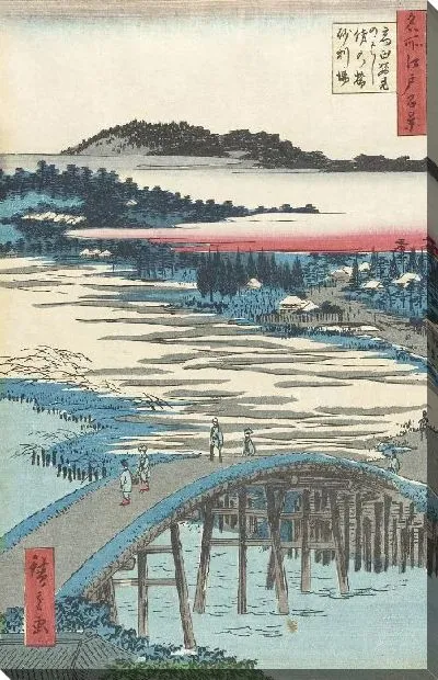 Картина Мост Сугатами (1857) (Sugatami Bridge, Omokage Bridge, and Jariba at Takata)