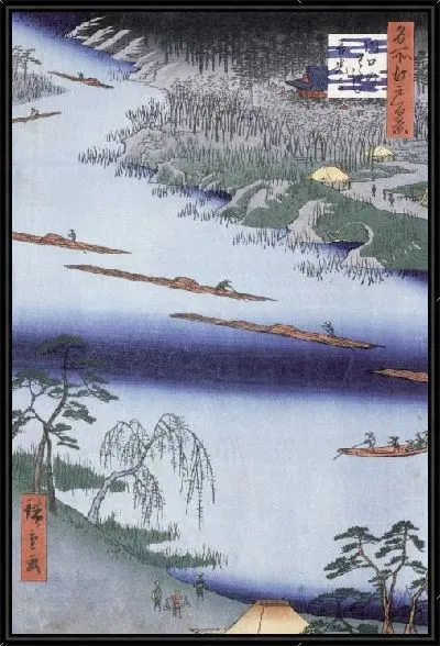 Картина Паромная переправа (1857) (One Hundred Famous Views of Edo, Kawaguchi Ferry Crossing, Zenkoji Temple)