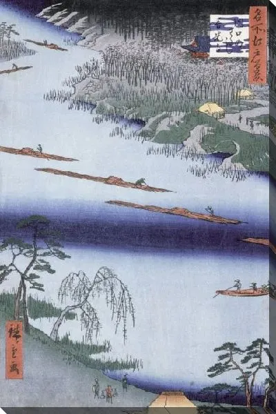 Картина Паромная переправа (1857) (One Hundred Famous Views of Edo, Kawaguchi Ferry Crossing, Zenkoji Temple)