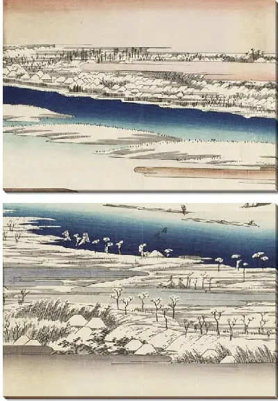 Картина Река Сумида в снегу (1832-1834) (The Sumida River in Snow)