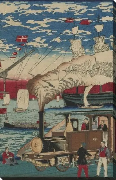 Картина Локомотив вдоль береговой линии (1871) (Locomotive Along the Yokohama Waterfront)