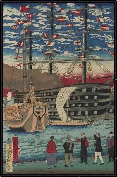 Картина Локомотив вдоль береговой линии (1871) (Locomotive Along the Yokohama Waterfront)