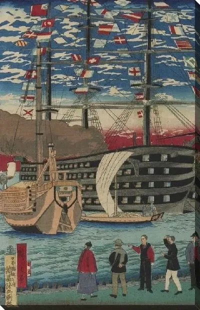 Картина Локомотив вдоль береговой линии (1871) (Locomotive Along the Yokohama Waterfront)