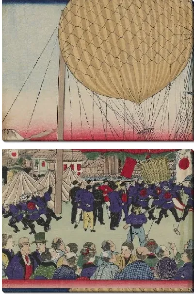 Картина Пробный запуск воздушного шара (1877) (Trial Balloon Launch at the Naval Academy Training Ground at Tsukiji)