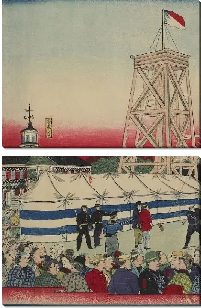 Картина Пробный запуск воздушного шара (1877) (Trial Balloon Launch at the Naval Academy Training Ground at Tsukiji)