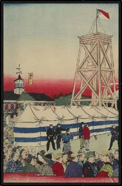 Картина Пробный запуск воздушного шара (1877) (Trial Balloon Launch at the Naval Academy Training Ground at Tsukiji)