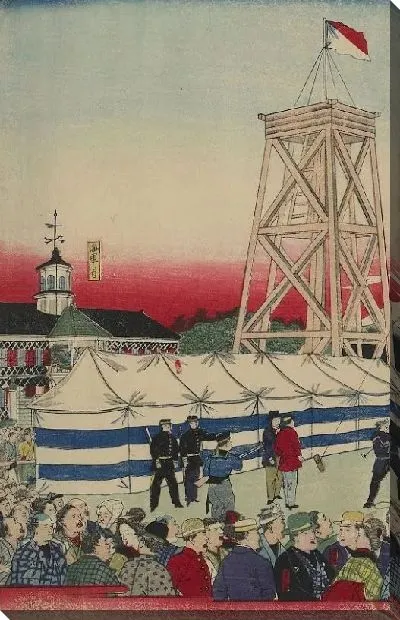 Картина Пробный запуск воздушного шара (1877) (Trial Balloon Launch at the Naval Academy Training Ground at Tsukiji)