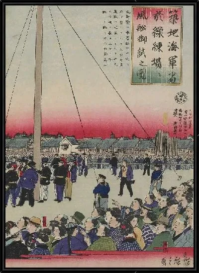 Картина Пробный запуск воздушного шара (1877) (Trial Balloon Launch at the Naval Academy Training Ground at Tsukiji)