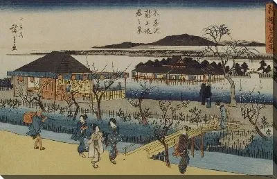 Картина Новая набережная возле пруда (1839-1842) (The New Embankment on Shinobazu Pond in Spring)
