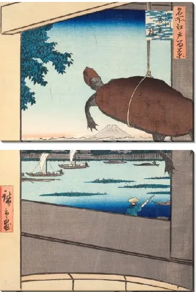 Картина Вид на мост (1857) (Mannen Bridge, Fukagawa, from the series "One Hundred Famous Views of Edo")