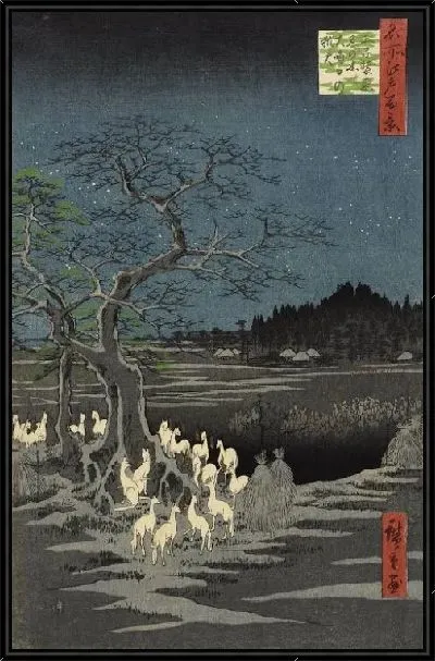 Картина Ночные лисы (1857) (Fox Fire on New Year's Eve at Garment Nettle Tree at Ōji)