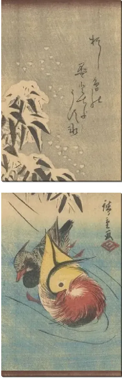 Картина Мандариновые утки в снегу (Mandarin ducks in the snow)