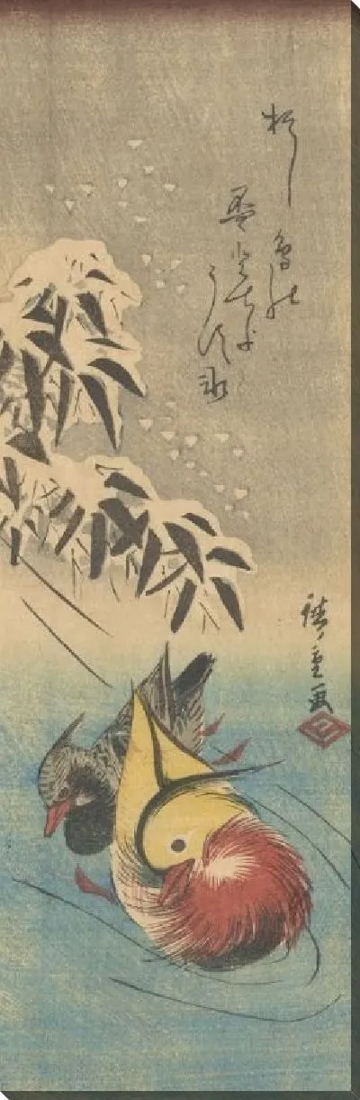 Картина Мандариновые утки в снегу (Mandarin ducks in the snow)