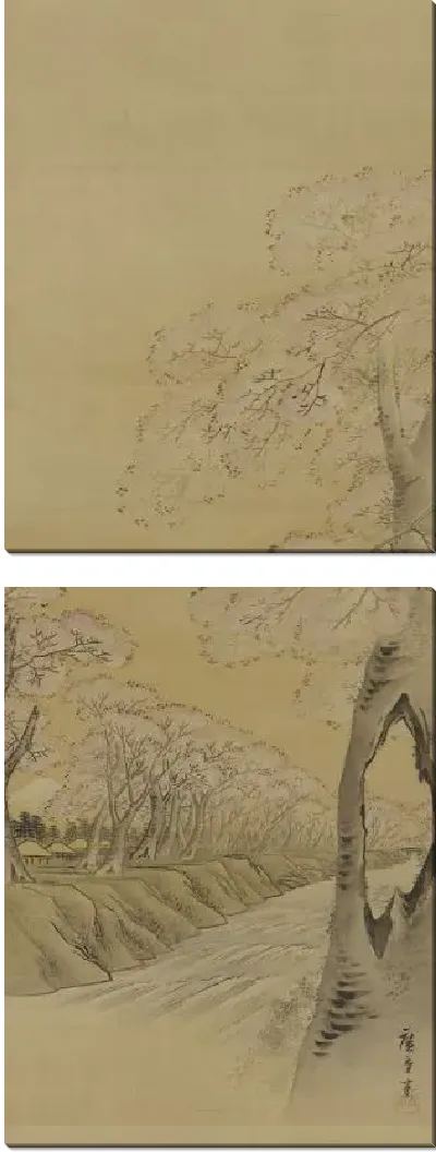 Картина Цветущие вишневые деревья и по берегам ручья (1868) (Landscape: flowering cherry trees along the banks of a stream)