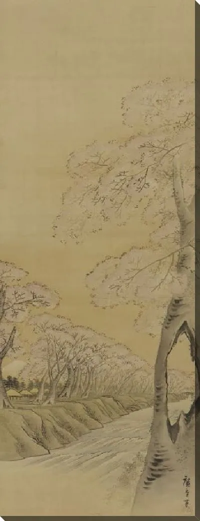 Картина Цветущие вишневые деревья и по берегам ручья (1868) (Landscape: flowering cherry trees along the banks of a stream)