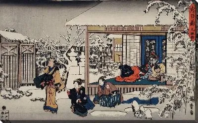 Суицид (1835-1839) (Act IX: Honzō's Suicide in Front of His Family; Yuranosuke Dressed as a Komusō Making Preparations to Attack Moronao)