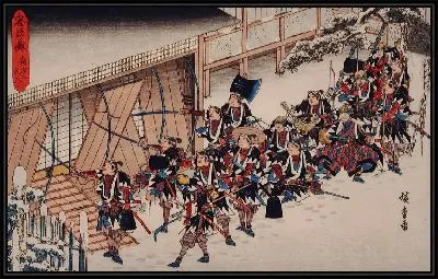 Картина Ворвавшись в замок (1835-1839) (Act XI Second Episode: Rōnin Breaking into the Inner Building of Moronao's Castle)